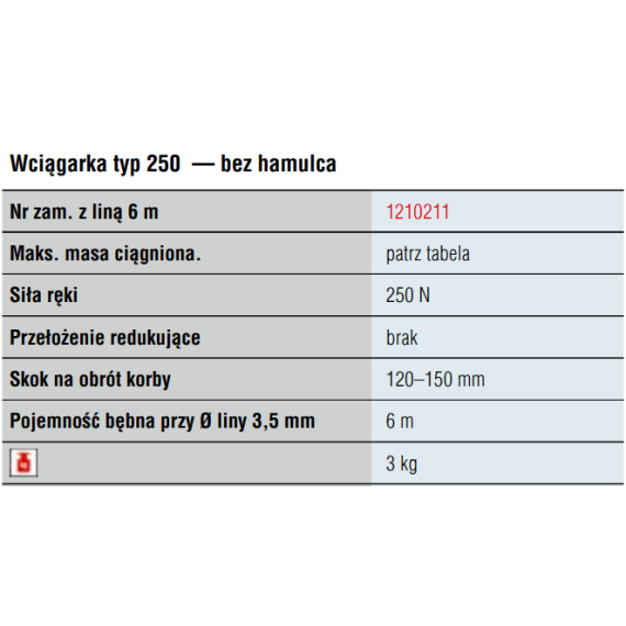 Wciągarka BASIC 250 kg - bez hamulca