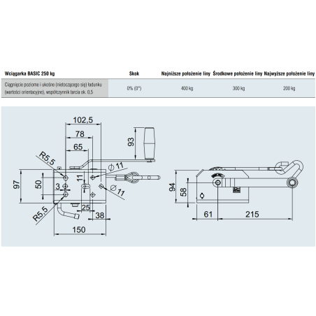 Wciągarka BASIC 250 kg - bez hamulca