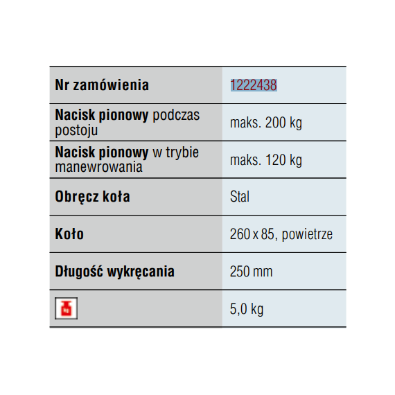 Koło podporowe śrubowe -obręcz st. z oponą dmuchaną 200 kg