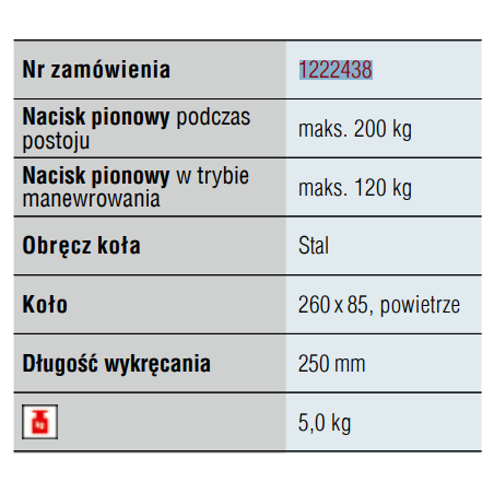 Koło podporowe śrubowe -obręcz st. z oponą dmuchaną 200 kg