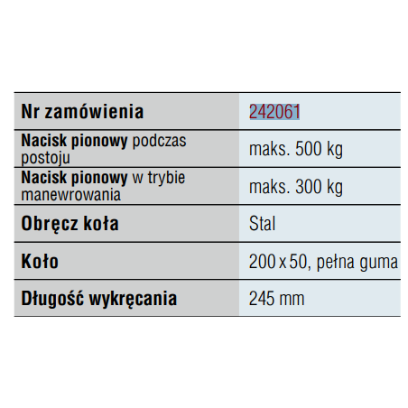 Koło podporowe śrubowe -obręcz st. z pełną gumą/łamane 500 kg