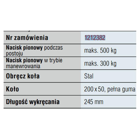 Koło podporowe śrubowe -obręcz st. z pełną gumą/automat 500 kg