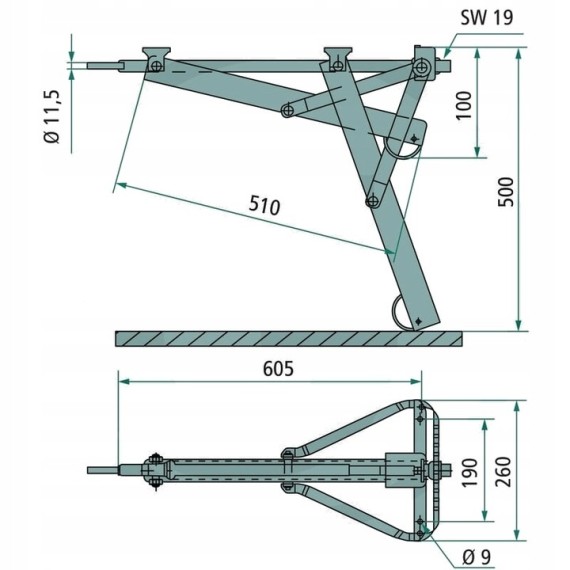 Noga podporowa trapezowa 800 kg