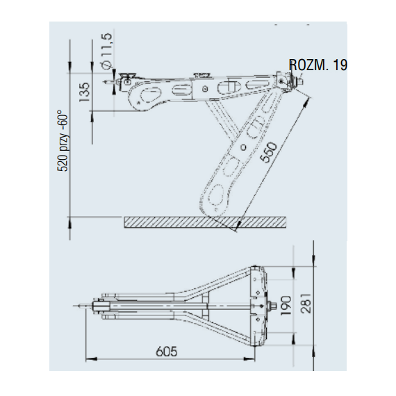 Noga podporowa trapezowa 1250 kg